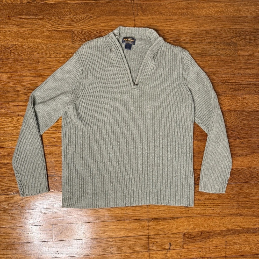 Vintage Woolrich Grey Quarter-zip Ribbed Sweater Men's Size 2XL But Fits Large